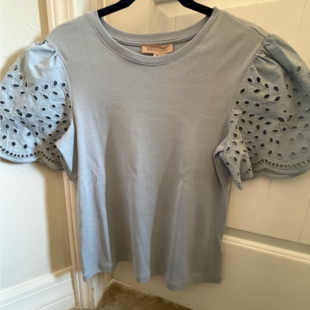 Philosophy Light Blue Eyelet Sleeve Top